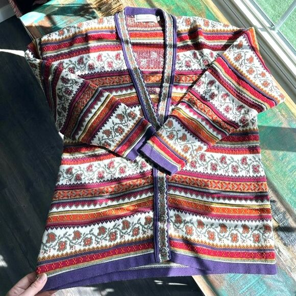 Delia McKain Cardigan Multi Color Thick Knit Sweater Button Up V Neck Sz Small - Picture 6 of 8